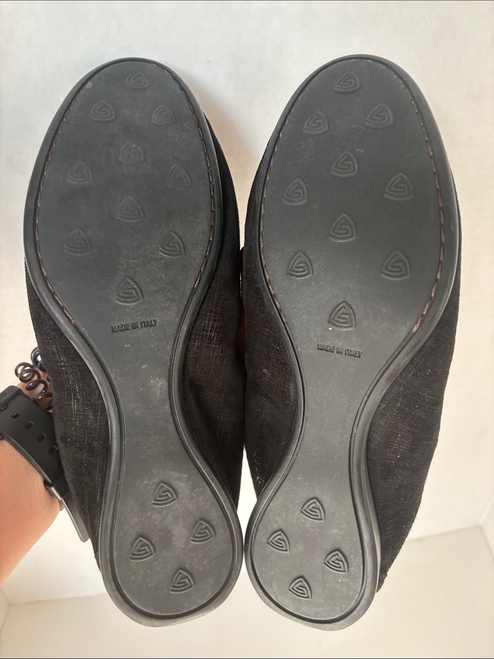 AGL Black Suede Driving Loafer Ballet Flats Nubuck Gold Horse Bit Accent US 7 - Picture 6 of 6